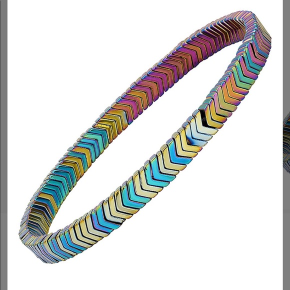 Blue & Red Hematite Chevron Beaded Bracelet - Picture 2 of 3